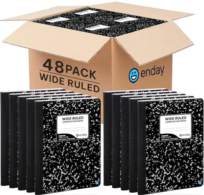 Composition Notebook Wide Ruled (48 Pack) - Marble Composition Notebook, Wide Ruled Composition Notebook, Composition Notebook Bulk, 100 Sheets Composition Books for School and Office, (Black Marble) - color: Black Marble