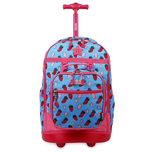 J World Duo Kids Rolling Backpack With Lunch Box Set. School Bookbag on Wheels, Strawberry - color: Strawberry