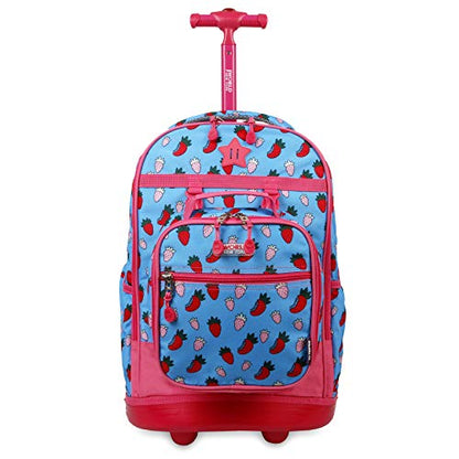 J World Duo Kids Rolling Backpack With Lunch Box Set. School Bookbag on Wheels, Strawberry - color: Strawberry