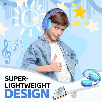 JoySpark Kids Bluetooth Headphones, Lightweight Wireless Headphones for Kids, 85/94dB Volume Limited, 60 Hours Playtime, Bluetooth 5.3, Over-Ear Toddler Headsets with Built-in Mic-Blue - color: Blue