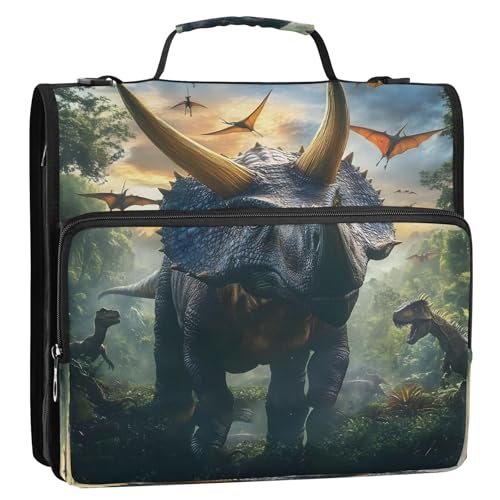 3 Ring Zipper Binder Dinosaur Binders Bag with Shoulder Strap 500 Sheets Paper Organizer Trapper Keeper Documents Storage File Folder for School Office - color: A1184