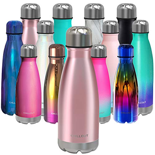 CHILLOUT LIFE 12oz Kids Insulated Stainless Steel Water Bottle, Leak Proof | Small Metal Water Bottle, Keeps Drinks Cold 24H & Hot 12H, Leak-Proof Screw Lid, Perfect for School, Travel & Sports - color: Rose Gold