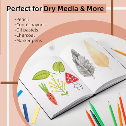 Hardcover Large Size 9" x 12" Sketch Pads for Drawing, 110 Sheets, 80lb/120GSM Mixed Media Pad - Acid Free Paper, Bleedproof, Hardbound Sketchbook, Professional Grade (Pack of 1)