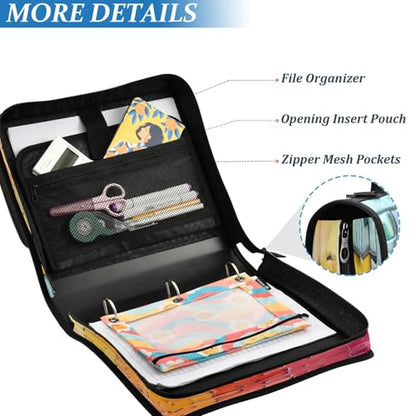 Kigai Jigsaw Puzzle Pattern 3 Ring Zipper Binder 1.5 inch D Ring Binder Organizer with Shoulder Strap Multi-Pocket Expanding File Folder Tote Bag for School Office