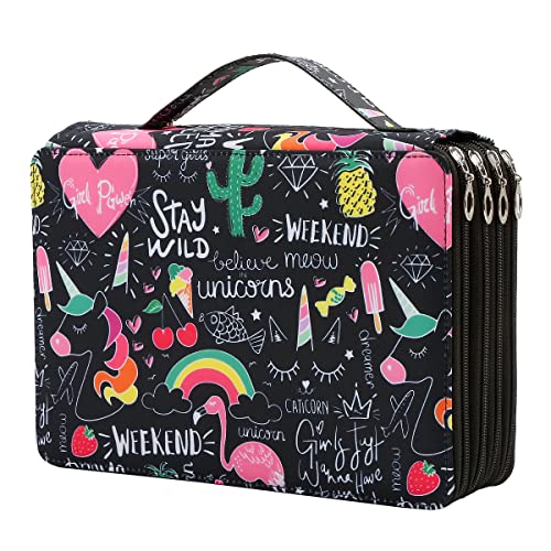 Portable Colored 200 Slots Pencil case Organizer with Printing Pattern for Watercolor Pens or Markers, Pencil Case Organizer for Artist - color: Cherry Cactus, size: 200