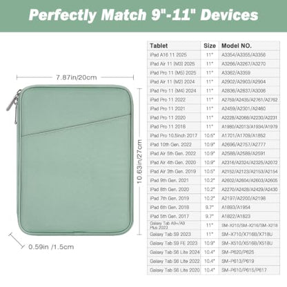 MoKo 9-11 Inch Tablet Sleeve Bag Carrying Case with Accessory Pocket | Fits iPad Air 11-inch M4, iPad Pro 11-inch M5, iPad A16 11-inch, iPad 10/9/8/7th and Tab S9/S8 11-inch, Cyan - color: Dark Green, size: 9-11 Inch