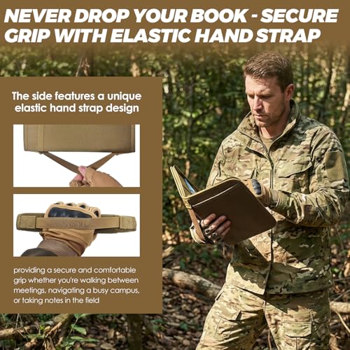 Tactical Notebook Cover, A5 Padfolio 6 Ring Binder with Big Back Pocket & Hand Strap, Zippered Hardcase Planner for Journal, College, Office, Field (Khaki, A5(7.3 x 10 inches)) - color: Khaki, size: A5