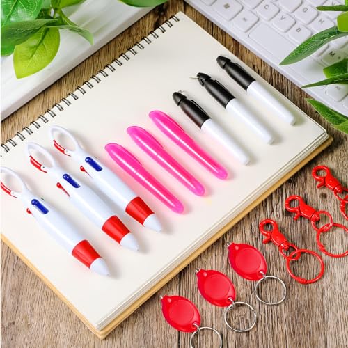 Chinco 30 Pcs Retractable Shuttle Pen Clip with Mini Highlighter Nurse Badge Pen Neon Marker LED Keychain Ring Clip - color: Pink, style: Bright