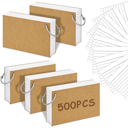 500PCS White Index Cards, 3x5 Inches Flash Cards with Ring, Lined on Both Side Notecards Ruled Study Card Flashcards Heavy Note Cards for Studying, Learning, School, College - size: 3x5(white）