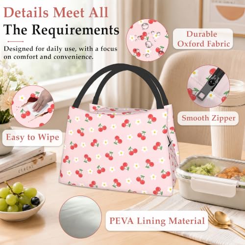 Lunch Box for Women,Cute Cherry Insulated Lunch Bag,Flowers Pink Leakproof Thermal Insulation Cooler Tote Bags for Teacher Nurse Kids School Work Picnic - color: Cute Cherry