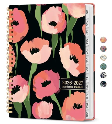 Planner 2026-2027, Academic Year Weekly and Monthly Calender Planner, from Jul 2026 - Jun 2027, Spiral Bound School Planning Book, Perfect for Teacher, Student, Women & Men, A5 (6.3" x 8.5"), Midnight Poppies - color: Y-Midnight Poppies, size: (6.3"x8.5")