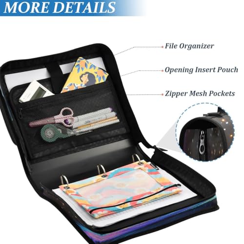 ALAZA Black Colorful Dragon Zipper Binder Bag 3 Ring Binder Large Capacity 1.5 Inch Multi-Pockets Organizer with Shoulder Strap and Handle for School Office Supplies
