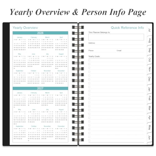 2026-2027 Pocket Planner/Calendar - 2026-2027 Planner from July 2026 - June 2027, Planner 26-27 with 12 Tabs, Twin-Wire Binding, Inner Pocket, 3.75" x 6.75, Black - color: Black, size: 3.75" x 6.75"