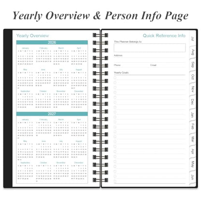 2026-2027 Pocket Planner/Calendar - 2026-2027 Planner from July 2026 - June 2027, Planner 26-27 with 12 Tabs, Twin-Wire Binding, Inner Pocket, 3.75" x 6.75, Black - color: Black, size: 3.75" x 6.75"