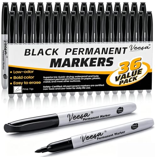 36 Pack Permanent Markers Fine Tip, Black Permanent Marker Pens for Office, School & Home, Waterproof, Smear-Proof, Quick-Drying - size: 1 Count (Pack of 36)