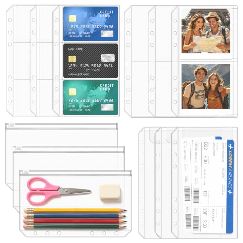 12PCS A6 Binder Pockets, 6 Holes Budget Cash Envelopes | for 6-Ring Binder, Waterproof PVC Money Organizer, Planner Inserts for A6 Budget Planner, Bill Pouches Photo Holders - size: A6