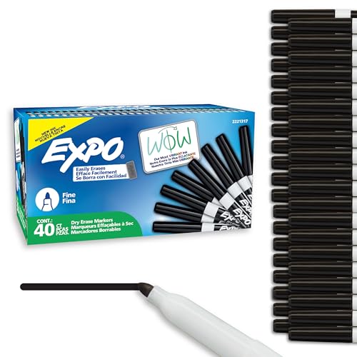 EXPO Dry Erase Markers, Low Odor Ink, Black, Fine Tip, 40 Count - Whiteboard, Calendar, Organization, Essential Supplies for Office, School, Classroom, Teachers - size: 40 Count