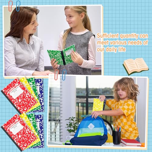 Fainne 150 Pack A5 Composition Notebooks Bulk Marble Cover Composition Notebooks College Notebook Wide Ruled Notebook for Students Classroom Office School Supplies (4 Color) - color: 4 Color