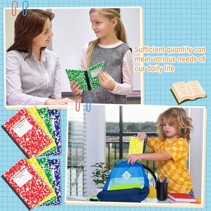 Fainne 150 Pack A5 Composition Notebooks Bulk Marble Cover Composition Notebooks College Notebook Wide Ruled Notebook for Students Classroom Office School Supplies (4 Color) - color: 4 Color