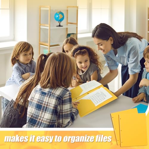 Yeaqee 50 Pcs Plastic Folders with Pockets Bulk 3 Hole Punched 2 Pocket File Folders for 3 Ring Binder Divider Folder for Notebooks, Durable Poly for Office Home (Yellow) - color: Yellow