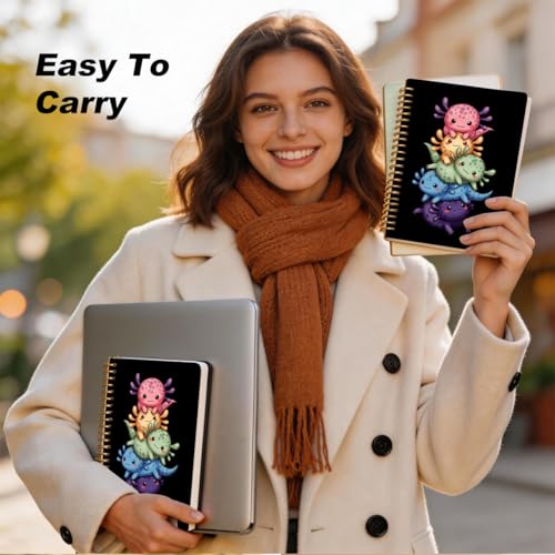 2 Pcs Colorful Axolotl A5 Spiral Notebook, 160 Pages Journal Notebook | Cute Axolotl Gifts Spiral Notepad, College Ruled Notebooks, Hardcover Journals for Writing Office, School Office Supplies - color: Multicolour 0005