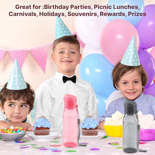 Bulk Set of 4 10oz Multicolor Water Bottles for Kids and Adults - Leak Proof With Carry Strap - Square Reusable for Juice, Drinks - BPA-Free Dishwasher-Safe - color: 4 pack pastel