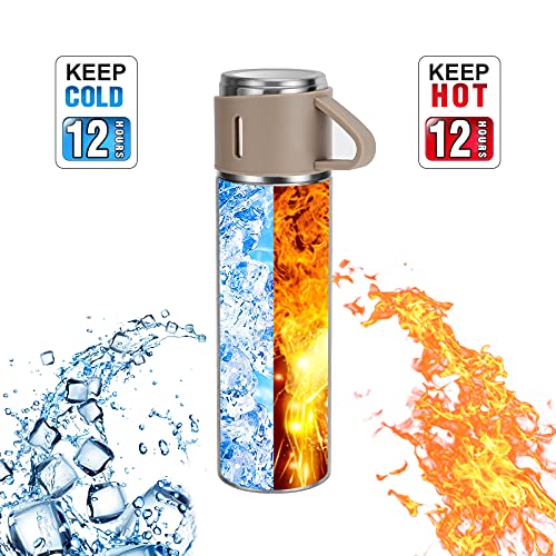 Stainless Steel Thermo 500ml/16.9oz Vacuum Insulated Bottle with Cup for Coffee Hot drink and Cold drink water flask.(Brown,Single) - color: Brown (Single), size: 16.9 Ounces