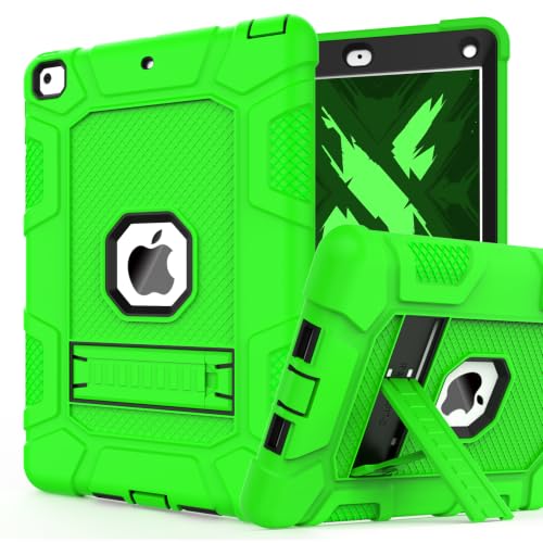 iPad 6th Generation Cases, iPad 5th Generation Case, iPad Air 2 Case, iPad 9.7 Case, Shockproof Rugged Drop Protection Cover Built with Kickstand for iPad 9.7'' A1893/A1954/A1822/A1823 (Green) - color: Green+Black