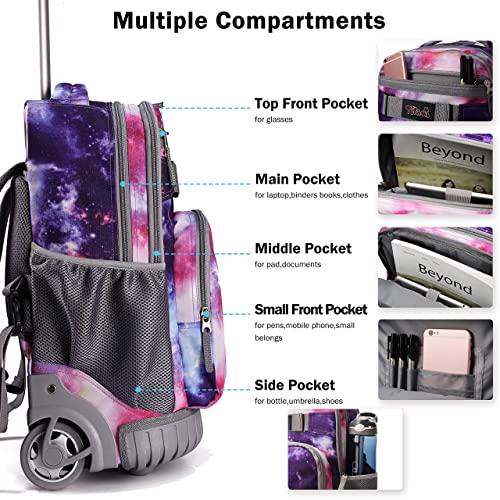 Tilami Rolling Backpack 19 inch with Lunch Bag Wheeled Laptop Backpack, Galaxy Purple - color: Galaxy Purple