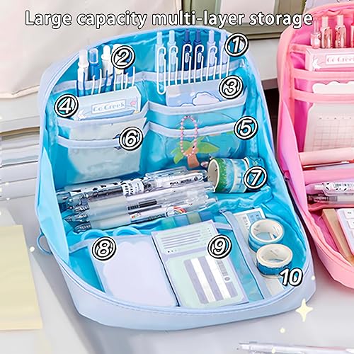 56 PCS Aesthetic School Supplies with Large Pencil Case, 24 Double Brush Marker Pens, 5 Black Ink Gel Pens, 6 Macaron Pencils, 4 Sharpeners, Sticky Notes, Ruler, Erasers, Stationery Gift - color: Blue