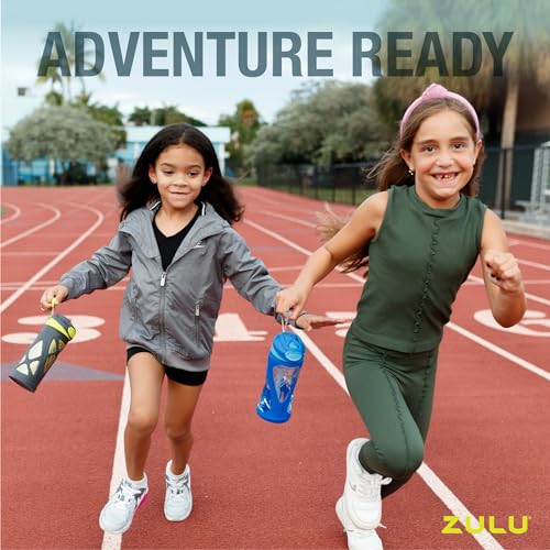 ZULU Torque 16oz Plastic Kids Water Bottle with Silicone Sleeve and Leak-Proof Locking Flip Lid, Soft Touch Carry Loop for School Backpack, Lunchbox, BPA-Free Dishwasher Safe - color: Blue, style: Single