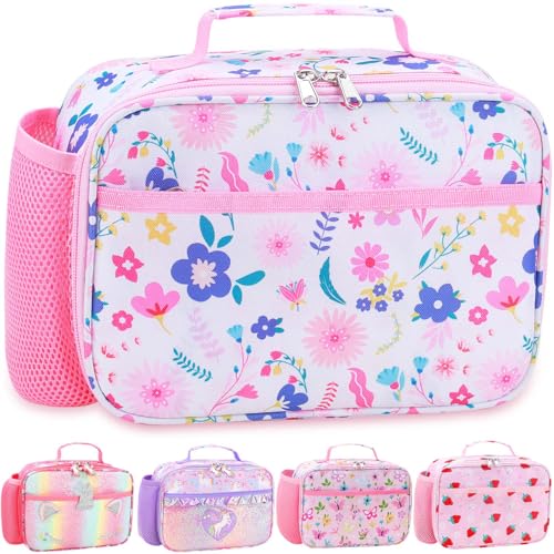RHCPFOVR Kids Lunch Bag - Insulated Lunch Box for Boys Girls Washable Lunch Bag and Reusable Toddler Leak-proof Lunchbox for School and Daycare - color: Flower Pink