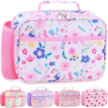 RHCPFOVR Kids Lunch Bag - Insulated Lunch Box for Boys Girls Washable Lunch Bag and Reusable Toddler Leak-proof Lunchbox for School and Daycare - color: Flower Pink