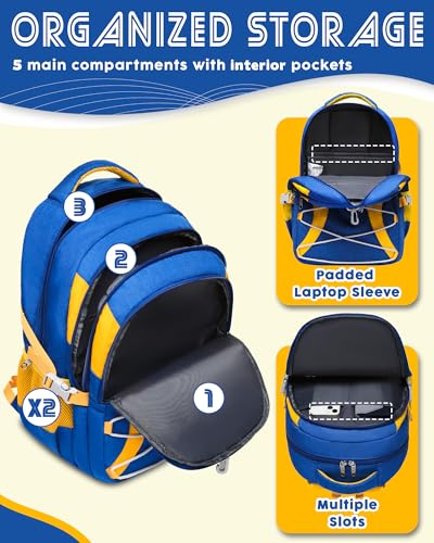 BLUEFAIRY Middle High School Backpack for Boys Girls Large Bookbag with Laptop Compartment Back to School Book Bags for Teens Teenagers Mochilas Escolares para Niños Niñas (Cobalt Blue/Yellow, Solid) - color: Cobalt Blue/Yellow