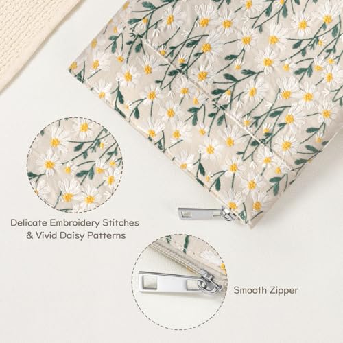 Dadanism 9-11 Inch Embroidered Daisy Padded Carrying Case Protective Tablet Sleeve for iPad A16 11th Gen 11"/10th Gen 10.9", iPad Air 11"/Pro 11"/Air 5th 4th 10.9", Galaxy Tab A11+ Plus 11", Beige - color: Beige