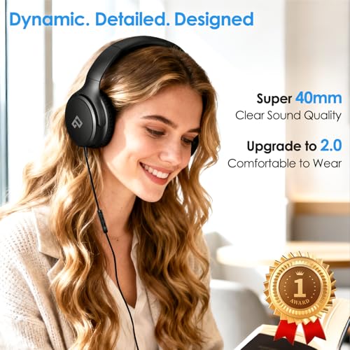 INFURTURE USB C Kids Headphone for School with Microphone | Foldable Lightweight Headphones, Wired Headphones, NO Charging Required Wired School Headphones for Teens for iPad, Laptop - color: Classic Black