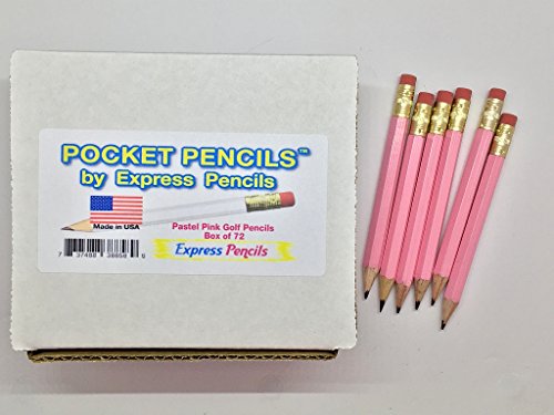Half Pencils with Eraser - Golf, Pew - Hexagon, Sharpened, #2 Pencil, Color - Pastel Pink, Box of 72 Golf Pocket Pencils TM