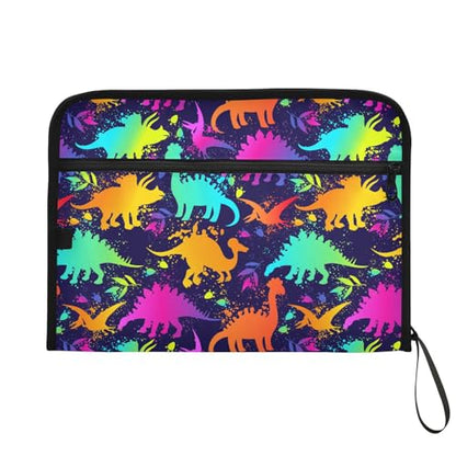 Bright Funny Dinosaurs File Folders,Plastic Folders with 13 Pockets,Expandable File Folder for Documents School Students Office,Aesthetic Folder with Labels A4 Letter Size - color: Multi 2