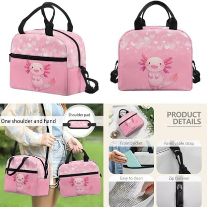 17 Inch Kid's 4PCS Backpack Set, Back to School Essentials | Insulated lunch box, water bottle pouch, pencil case, lightweight, padded shoulder straps, for elementary, middle school - color: Cute Axolotl-2