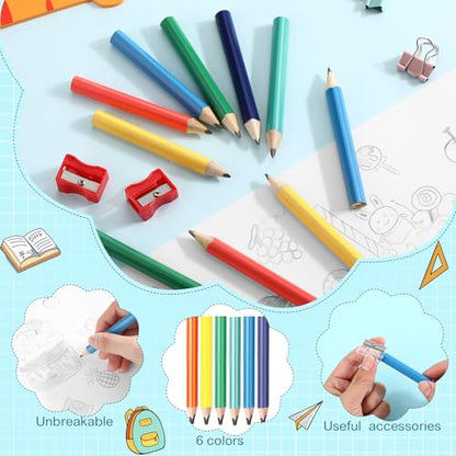 Spakon 96 Pcs Jumbo Pencils for Kid Bulk 3.5 Inch Wooden Triangle Short Fat Chunky Pencil with Sharpener for Student Toddler Preschooler Beginner Kindergarten Classroom Back to School Supplies - style: Pencil