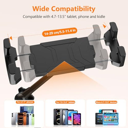 Multi-Scene Universal Tablet Stand, 360° Adjustable Phone Holder for Desk, Metal Crab Clamp with Sturdy Aluminum Arm for 4.7"-13.5" Kindle, iPad Pro/Air/Mini, iPhone, for Stroller Treadmill Golf Cart
