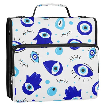 Cartoon Evil Eyes Zipper Binder Bag 3 Ring with Handle Shoulder Strap, Binder File Organizer Bag Storage Case for School Work Office