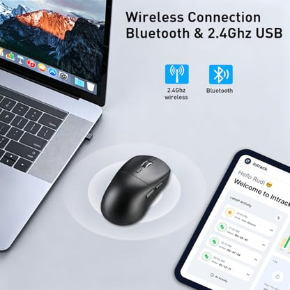 Wireless Mouse,Bluetooth and 2.4G USB Wireless Connection,Rechargeable Lightweight Mouse,800/1200/1600 Adjustable DPI, Compatible for Laptop/MacBook/PC/Desktop-Black