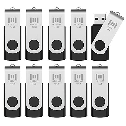 10 X MOSDART 16GB Bulk USB 2.0 Flash Drives Swivel Thumb Drives Zip Drive Memory Stick with Led Indicator,10 Pack Black - color: Black, size: 16GB X 10