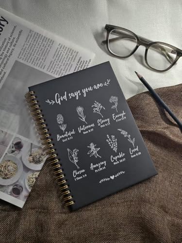 Christian Spiral Notebooks For Women - Bible Study Prayer Journal Dairy With God Says,140 Pages,Hardcover Coil-Bound Subject Notebook College Ruled,Inspirational Gifts For Church Members Journals For Writing, A5(5.8"X8.3") (Black White) - color: Black Whi