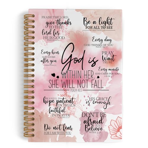 QLMX Pink God Is Within Her She Will Not Fall Spiral Notebook, Christian Gifts for Women Journal Notebook, Bible Notebooks for School Work, Inspirational Religious Office Supplies Gifts, 5.5x8.3Inch - color: pink, size: 5.5x8.3