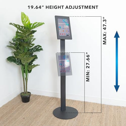 Mount-It! Anti-Theft Tablet Floor Stand Kiosk for Samsung Galaxy Tab A & S Series, Lockable Enclosure, Height Adjustable 27.66"–47.3", Commercial Kiosk Stand, Black