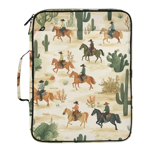 Cute Cacti Desert Cowboys Horses Accordion File Organizer Expanding File Folder Zipper Binder 3 Ring with Handle 500 Sheets Capacity Document Organizer Storage Bag Multi Pockets Design - color: Cute Cacti Desert Cowboys Horses
