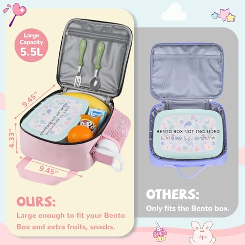 REDSHELL Lunch Box Kids, Large Insulated Lunch Bag Lunchbox for Girls, Pink | Tactical Style, Cooler Lunchbag, Square Toddler Lunchbox, School & Daycare, Lunch Tote, Water Bottle Holder, Adjustable Strap - color: Pink