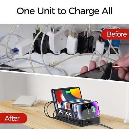 Unitek 8 Port USB Charger Dock - 2 PD 20W USB-C + 6 USB-A Ports Fast Charging Station for iPhone, iPad, Samsung Devices - Black Multi Tablet Holder & Organizer